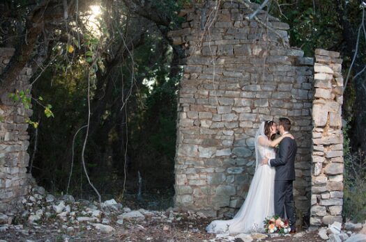 Couple in a quiet corner of the ranch at sunset